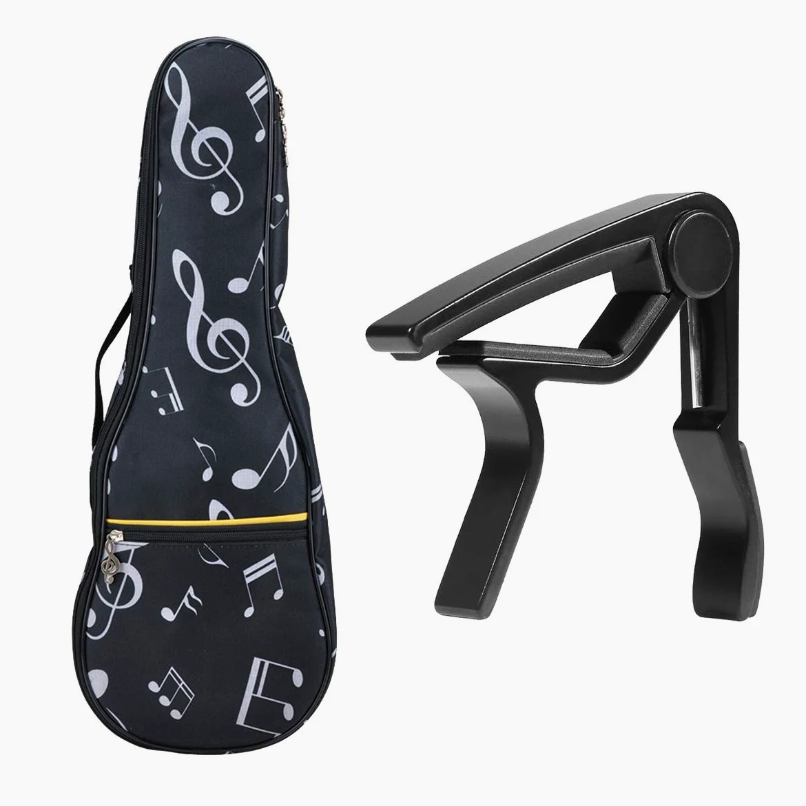 21in Bolsa de ukelele impermeable Oxford para notas musicales, mochila con correas ajustables con cejilla para ukelele con cejilla de ukelele (negro)