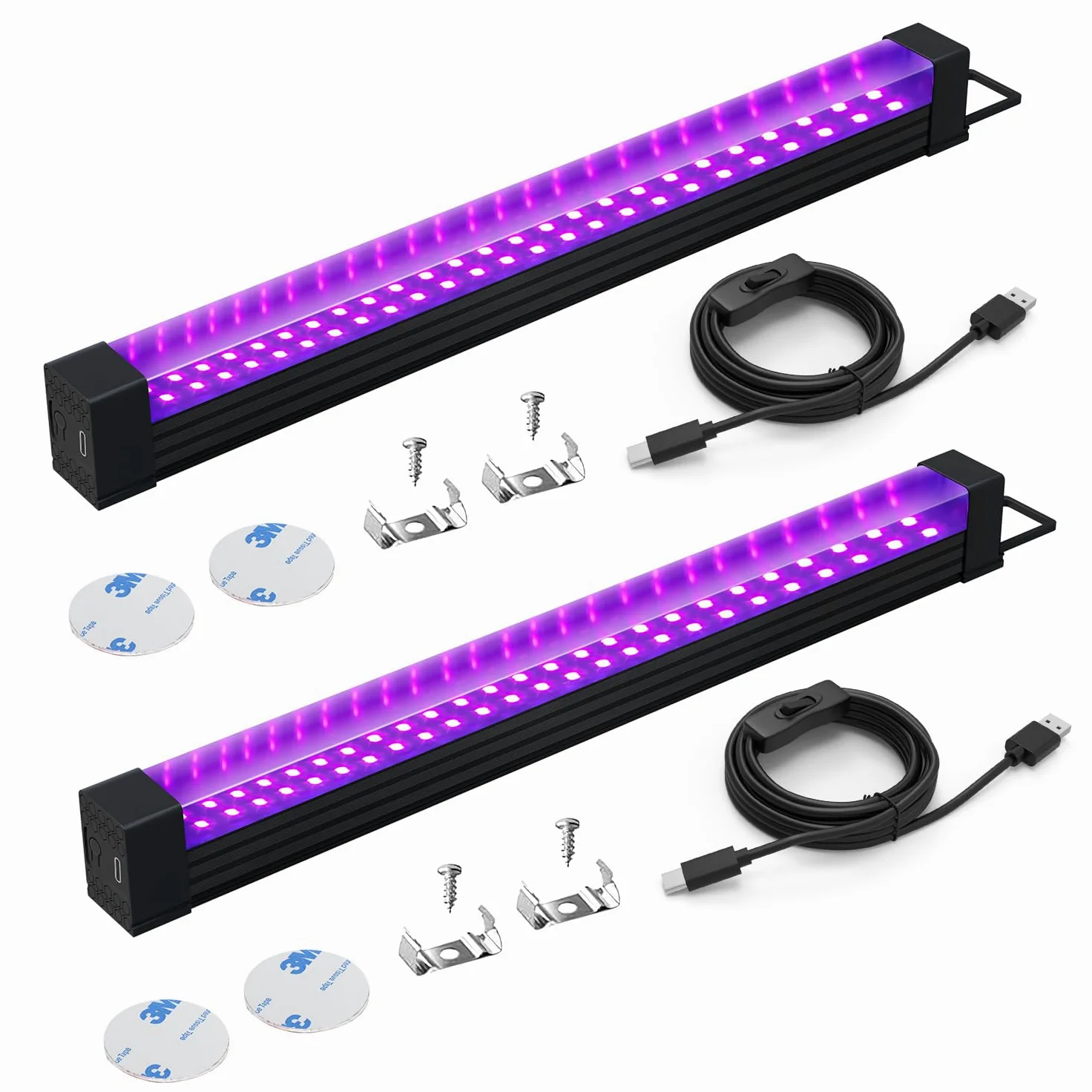Luz Ultravioleta 10W USB Paquete de 2, 50 LEDs Luz UV Negra UV de 31 cm 395nm Portátil, Lámpara de Luces Negra, para Discoteca, Fiesta Neon, Decoración de Halloween