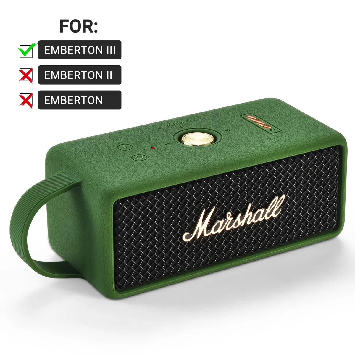 Funda de Silicona para Marshall Emberton III Altavoces Bluetooth portátiles,Emberton 3rd Estuche de Viaje Portátil Protector Bolsa de Transporte con Mango(Verde)