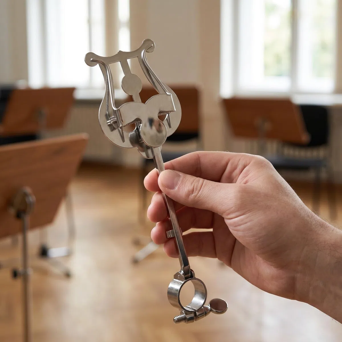 Soporte Portátil Para Flautín Perilla Ajustable y Pinza De Seguridad Para Partituras, Soporte Plegable Para Música En Presentaciones y Ensayos, Color Plateado Moderno