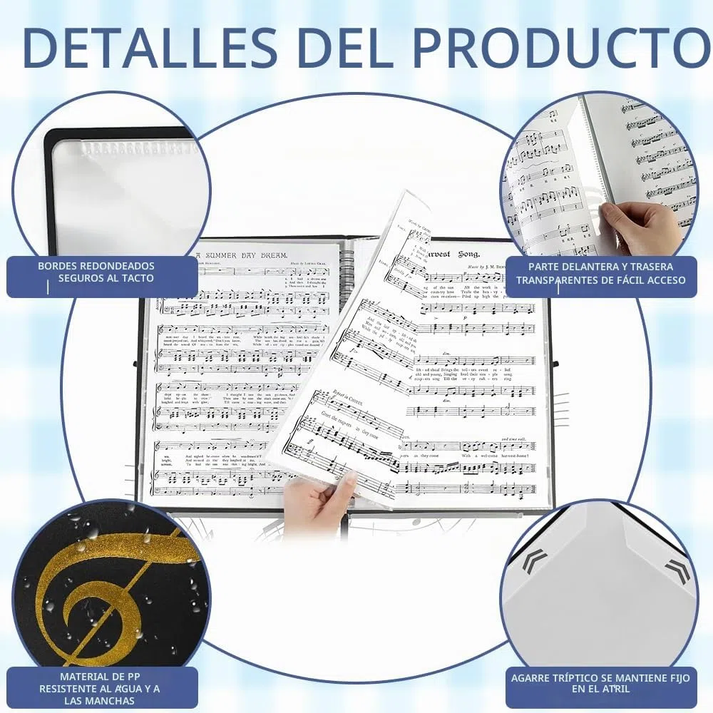 Carpeta de Partituras Musicales 20 Hojas/40 Páginas Carpetade Anillas Partituras Negra Presentación A4 Carpeta Espiral Con Fundas de Plastico A4 para Notas de Piano/Guitarra/Violín + 10 Clips