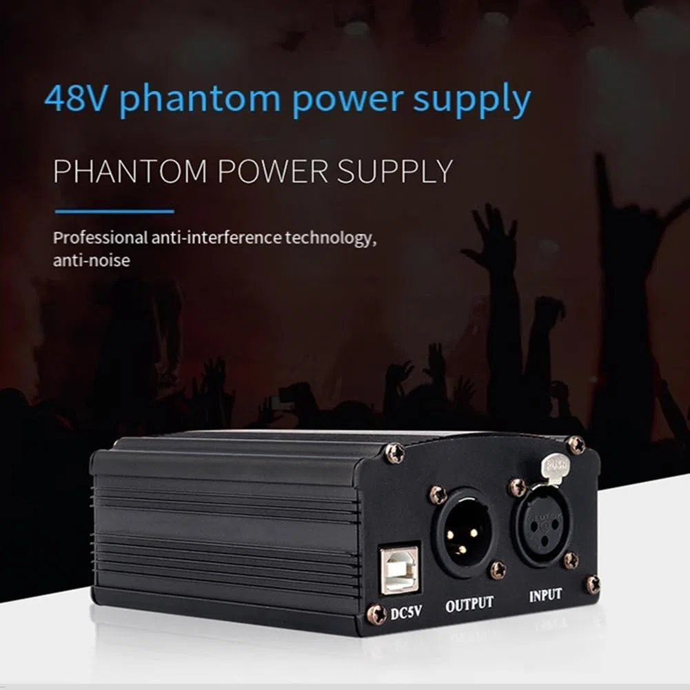 Fuente de alimentación Phantom de 1 canal de 48 V con cable de micrófono XLR de 3 para micrófono de condensador, fuente de alimentación