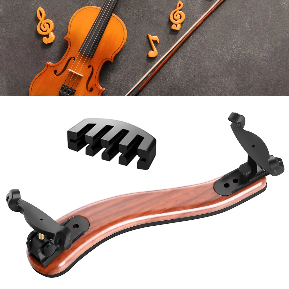 Fansjoy Almohadilla Violín 4/4 & 3/4, [Grano de Madera] Resto de Hombro Violin, Regolabile Costilla Violin Mentoneras para Violín 4/4 3/4 con Sordina de Violín