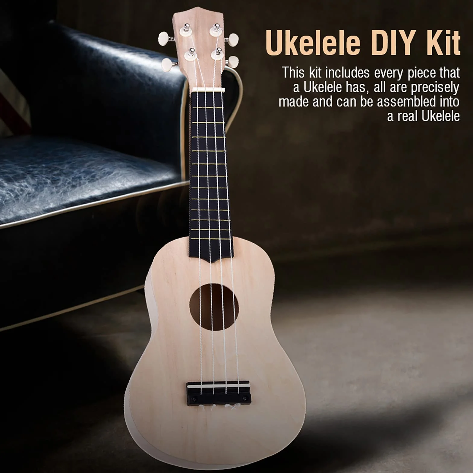 Ukelele de 21 pulgadas, juego de ukelele soprano de 4 cuerdas, para niños y adultos, para aficionados al niño, fabricado en madera de tilo nat¨¹ral, ukelele