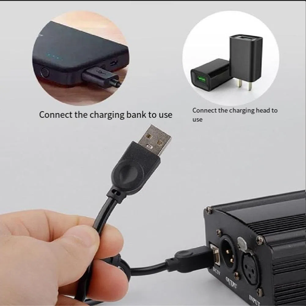 Fuente de alimentación Phantom de 1 canal de 48 V con cable de micrófono XLR de 3 para micrófono de condensador, fuente de alimentación