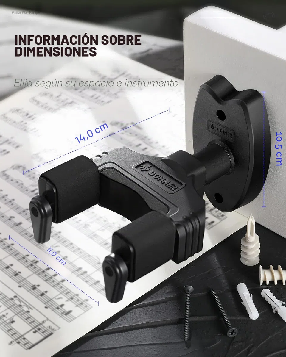 Donner Paquete de 2 colgadores de pared para guitarra con bloqueo automático para guitarra eléctrica acústica, bajo y mandolina, negro