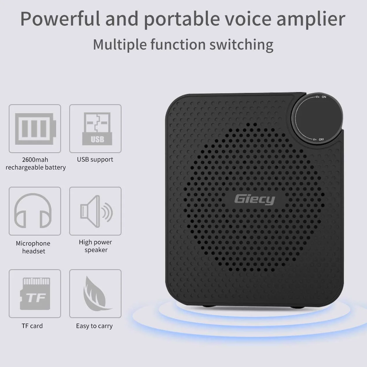 Amplificador de Voz Ultra Ligero con Micrófono,Sistema PA Portatil,Recargable Batería,Correa Ajustable para Profesores,Guías Turísticos,Fitness