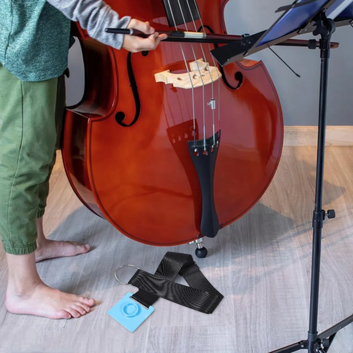 Alasum Almohadilla Antideslizante en Plástico para Violonchelo con Correa Ajustable, Protección de Base y Tejido Azul para Práctica en Casa y Escenarios