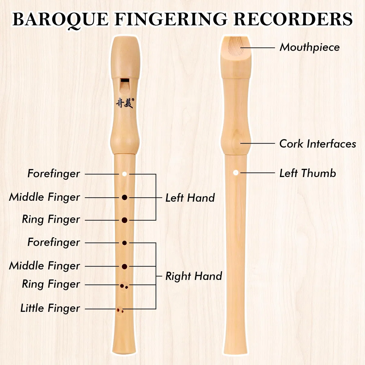 Fentar Flauta Madera, Flauta dulce soprano Instrumento Barroco Digitación, Flautas Escolar Principiantes de 8 Orificios Diseño Desmontable con Funda Escolar y Limpiador Escolar