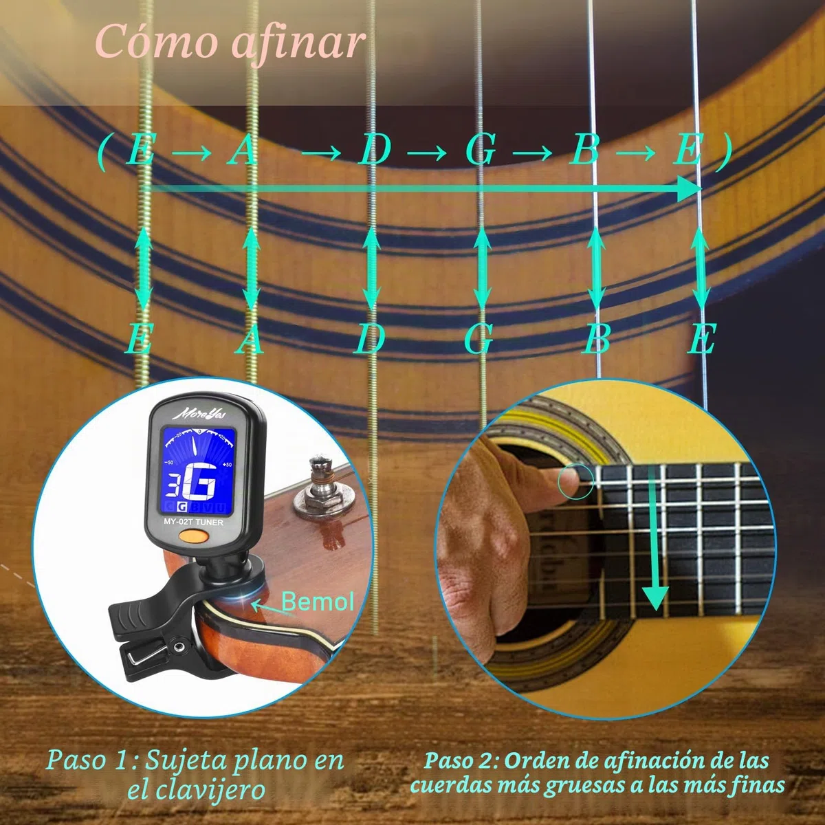 Clip de sintonizador en cromático, guitarra, bajo, violín, ukelele Incluye guitarra, capo y púas y soporte Capo Tuner