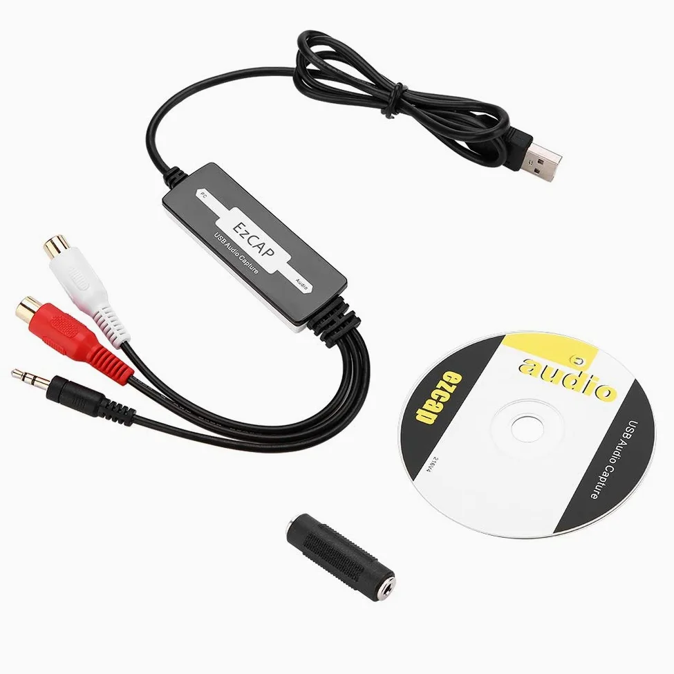 Tarjeta de Captura de Audio USB - Grabadora de Sonido para Casetes de Giradiscos a MP3/WAV, Estéreo de Dos Canales