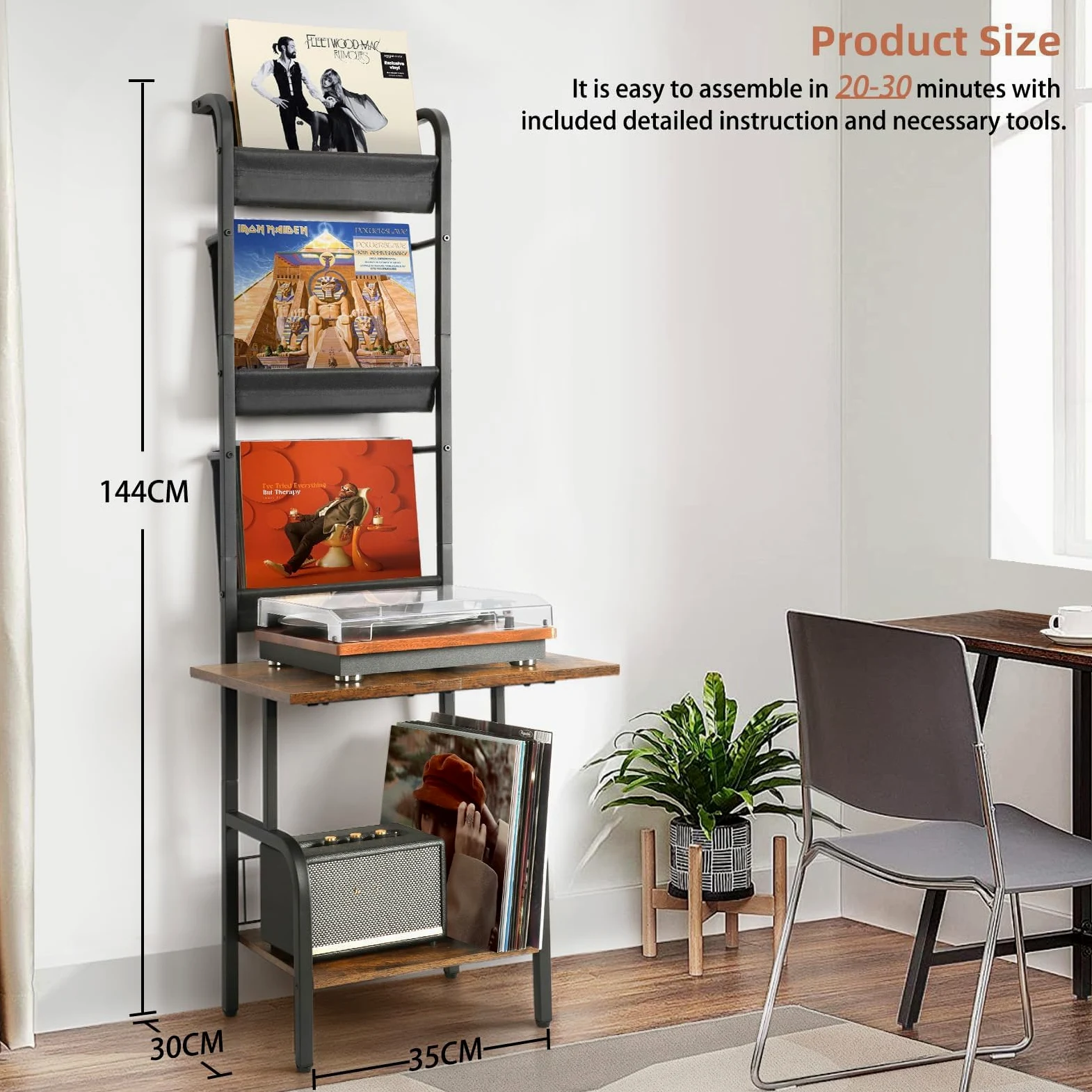 Almacenamiento de vinilo, 3 niveles, mueble giratorio para salón, hasta 200 álbumes Cds, soporte de vinilo de pared