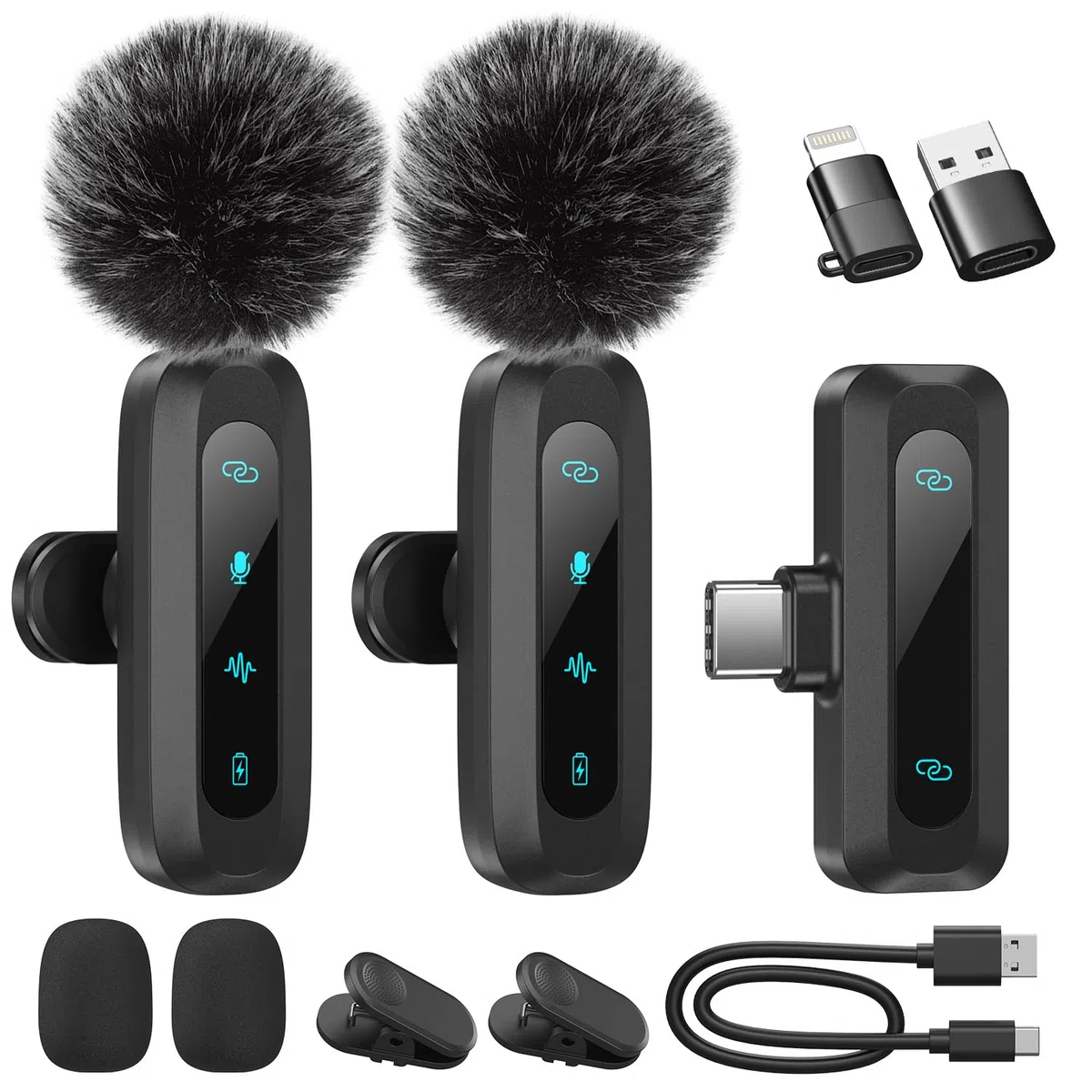 Micrófono Lavalier inalámbrico para iPhone, iPad, teléfono Android, Paquete de 2 Mini micrófonos con reducción de Ruido (2EN1)