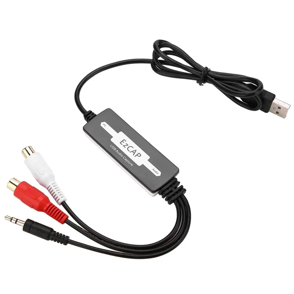 Tarjeta de Captura de Audio USB - Grabadora de Sonido para Casetes de Giradiscos a MP3/WAV, Estéreo de Dos Canales