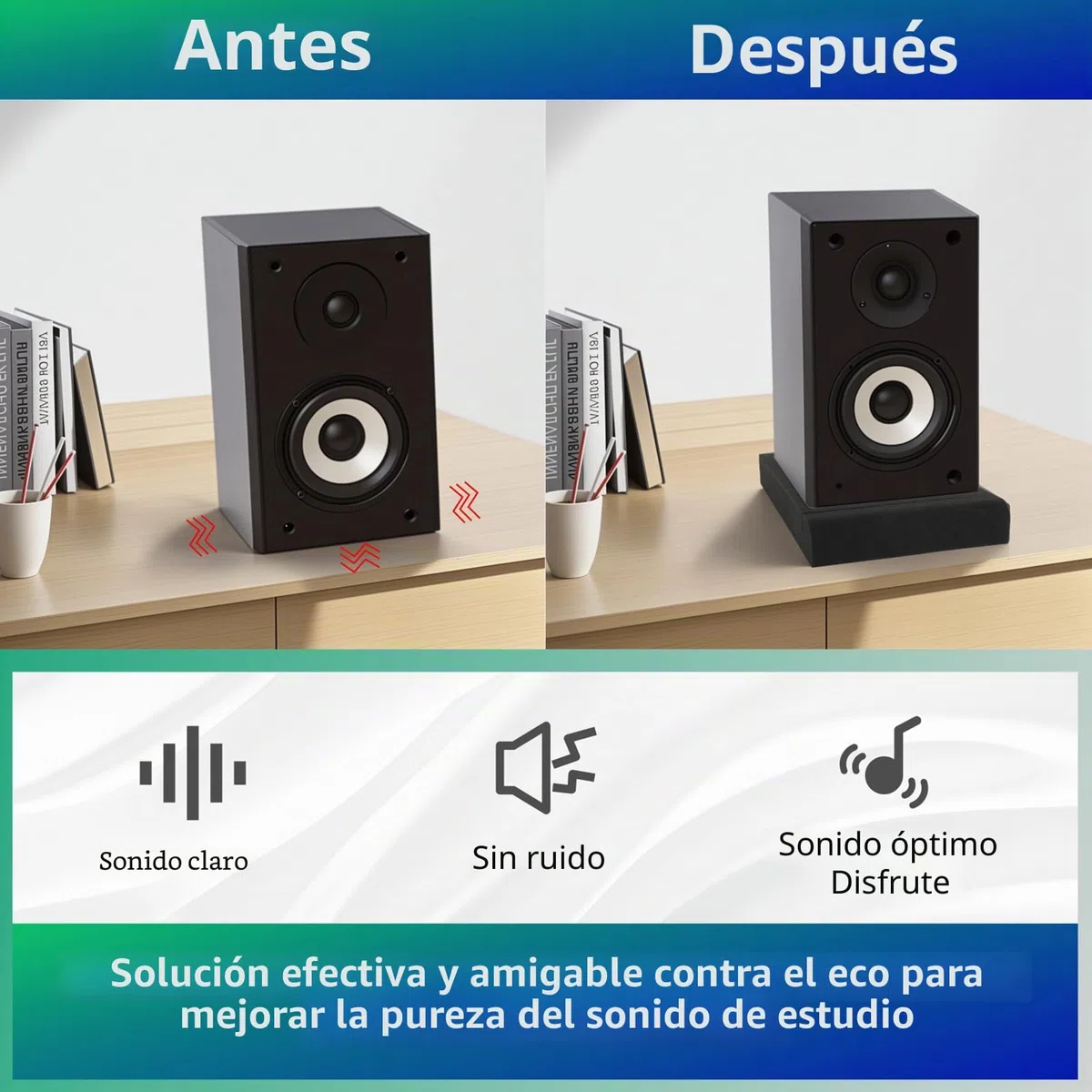 JBER Paquete de 2 almohadillas de aislamiento acústico, almohadillas de espuma de aislamiento de altavoces para monitor de estudio, espuma acústica de alta densidad adecuada para altavoces de 5