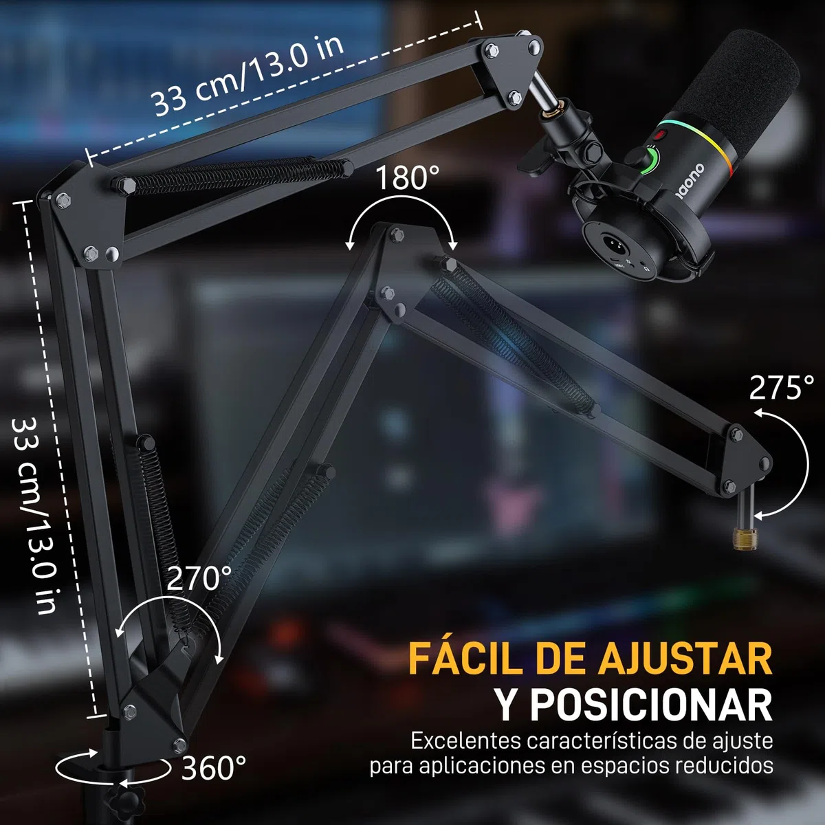MAONO Brazo Micrófono, Ajustable suspensión micrófono, para podcastin, juegos, streaming y grabaciones, con abrazadera de mesa y adaptador de 3/8" a 5/8", capacidad máxima de carga de 1 kg, negro BA20