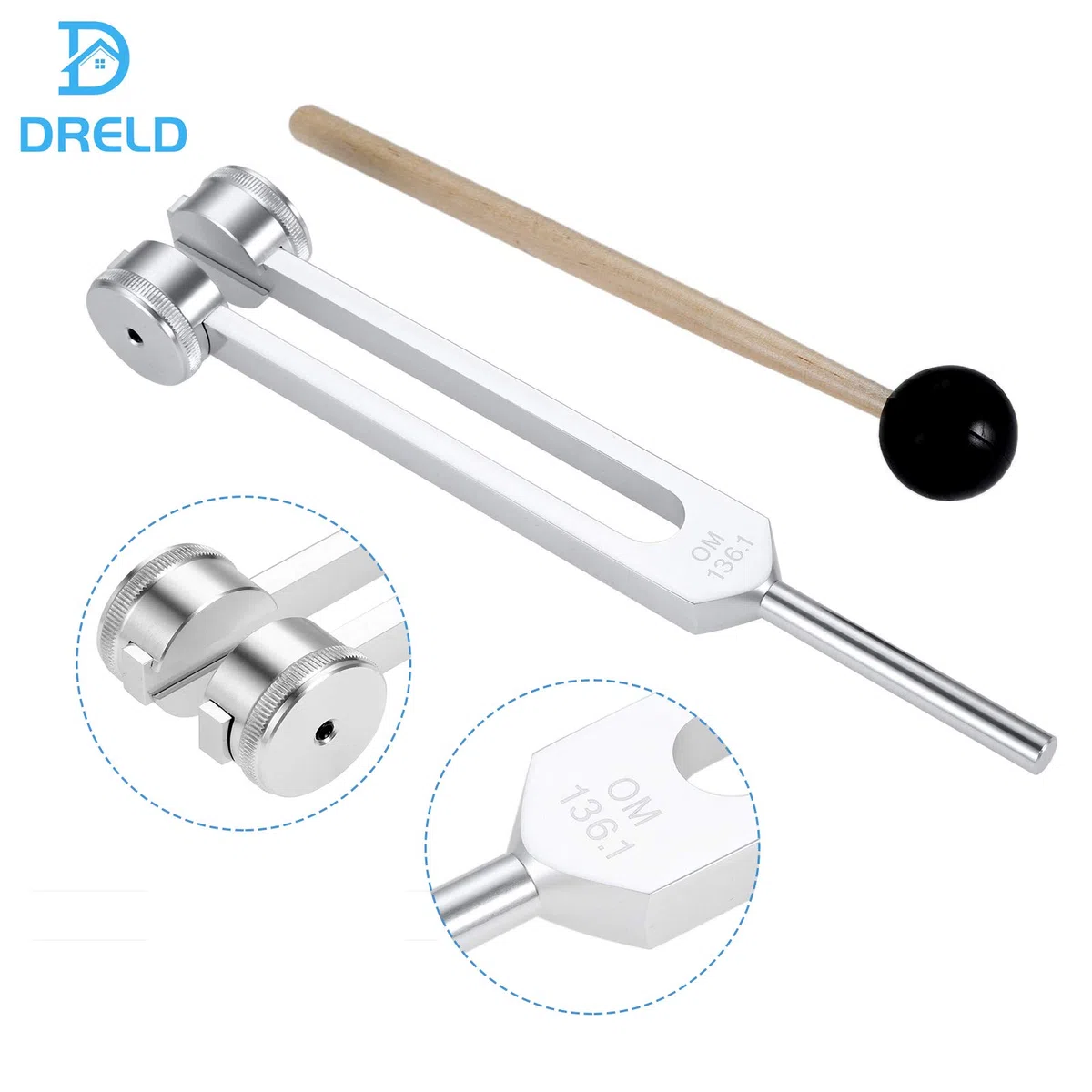 Dreld Horquilla de afinación de 136,1 Hz con martillo de silicona y bolsa para reparación de ADN, terapia de sonido, curación perfecta, instrumento musical, equilibrio, sanadores, vibración