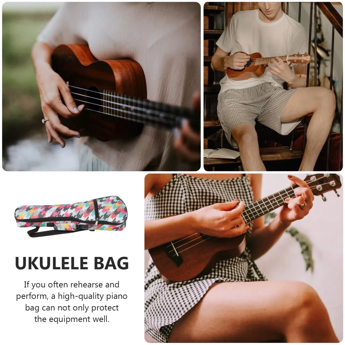 ERINGOGO Funda de Ukelele Ligera y Resistente con Bolsa de Transporte para Instrumentos Diseño Unisex y Protección Antirayaduras para Ukelele