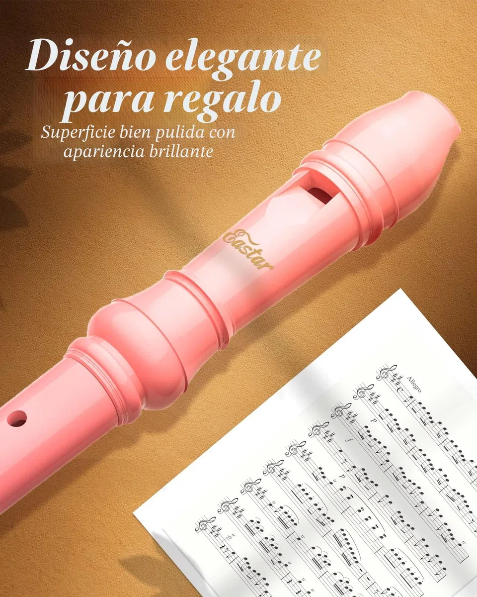 Eastar Flauta de pico soprano para principiantes, niños, instrumento de flauta de pico alemán en do, soporte para el pulgar, bolsa de algodón, tabla de dedos, rosa claro, ERS-21GP.