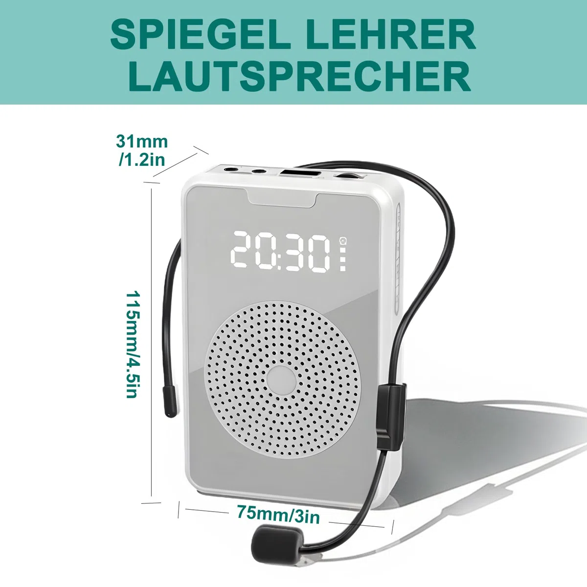 Amplificador de voz con micrófono inalámbrico, 4500 mAh, amplificador de voz portátil con función de grabación, altavoz recargable con espejo, reloj, cintura para profesores, entrenadores y guías