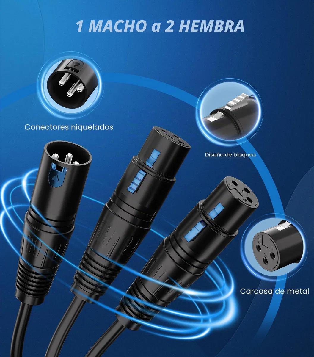 Tisino Cable divisor en Y XLR, doble hembra a XLR macho, combinador de micrófono en Y, cable adaptador de micrófono equilibrado (3 pines, 2 hembra a 1 macho), 10 pies