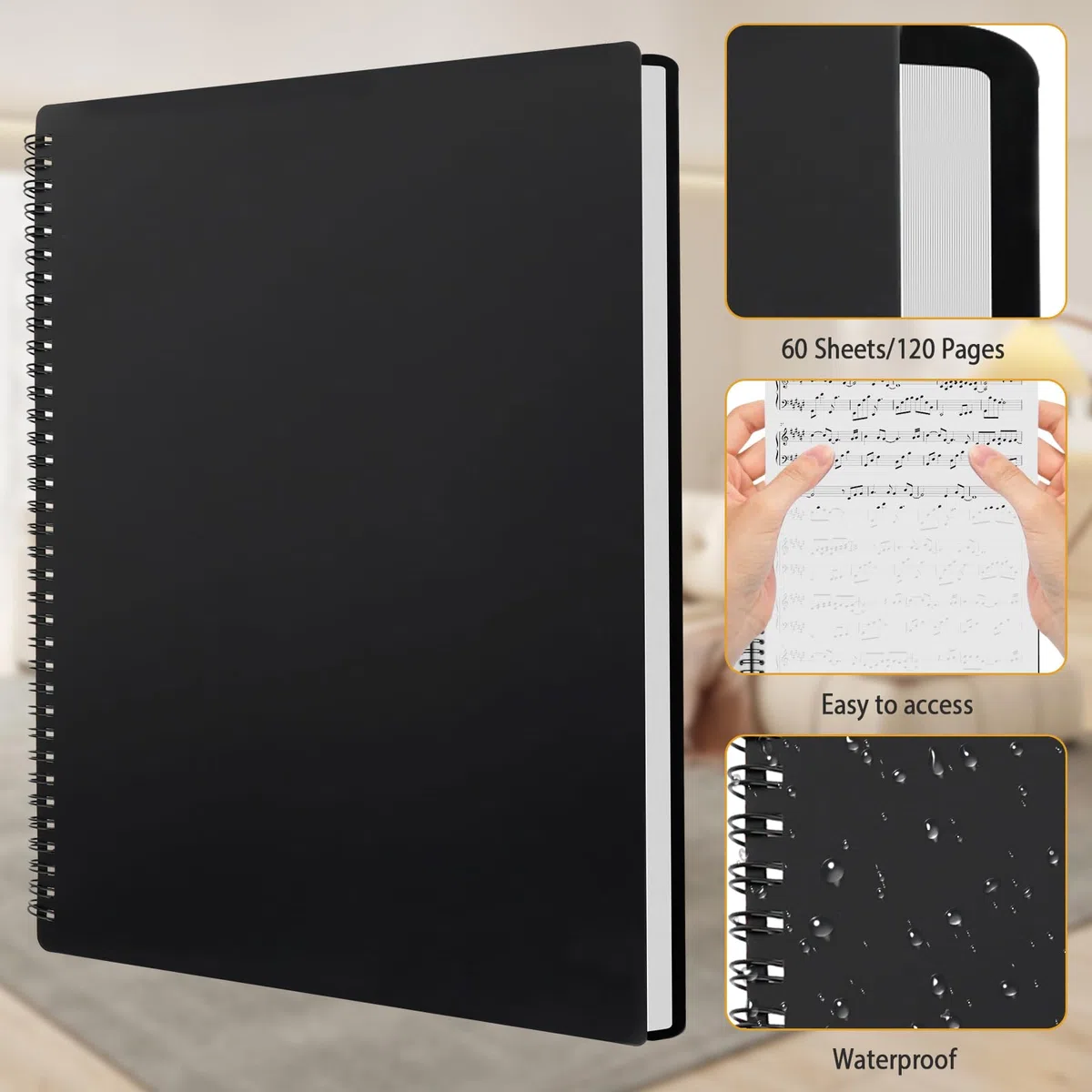 Carpetas para Partituras A4, Carpeta de Archivos de Música, 60 Compartimentos/120 Páginas, Carpeta de Partituras de Piano Trae una Pegatina índice, Carpeta Fundas Plastico a4(31.5 * 23.5cm)