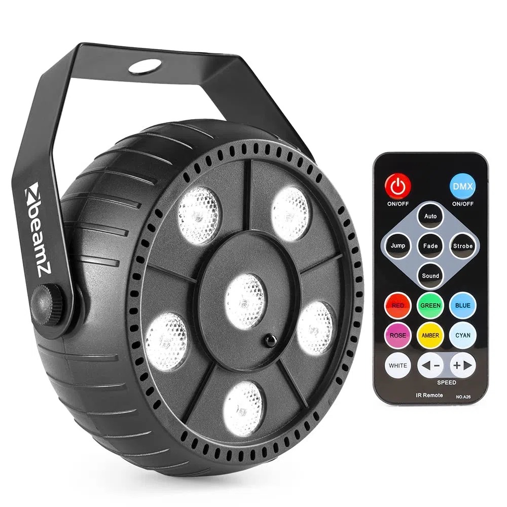 BeamZ PLP12 Foco Par con 6 leds de 1 W blancos, funciona con batería interna que se recarga vía USB, carcasa ligera construida en ABS, ángulo de HAZ 55º, modo automático o manual