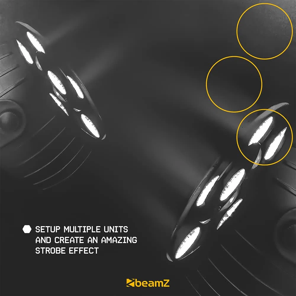 BeamZ PLP12 Foco Par con 6 leds de 1 W blancos, funciona con batería interna que se recarga vía USB, carcasa ligera construida en ABS, ángulo de HAZ 55º, modo automático o manual