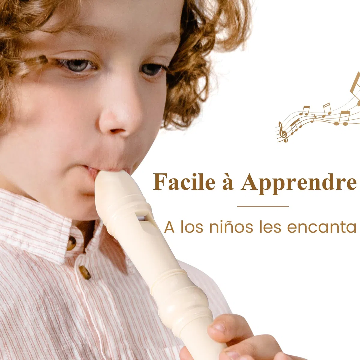 Flauta Dulce Escolar para Principiantes y Niños de 8 Agujeros, Digitación Alemana, Incluye Paquete Externo, Palo de Limpieza y Manual de Instrucciones, Blanco