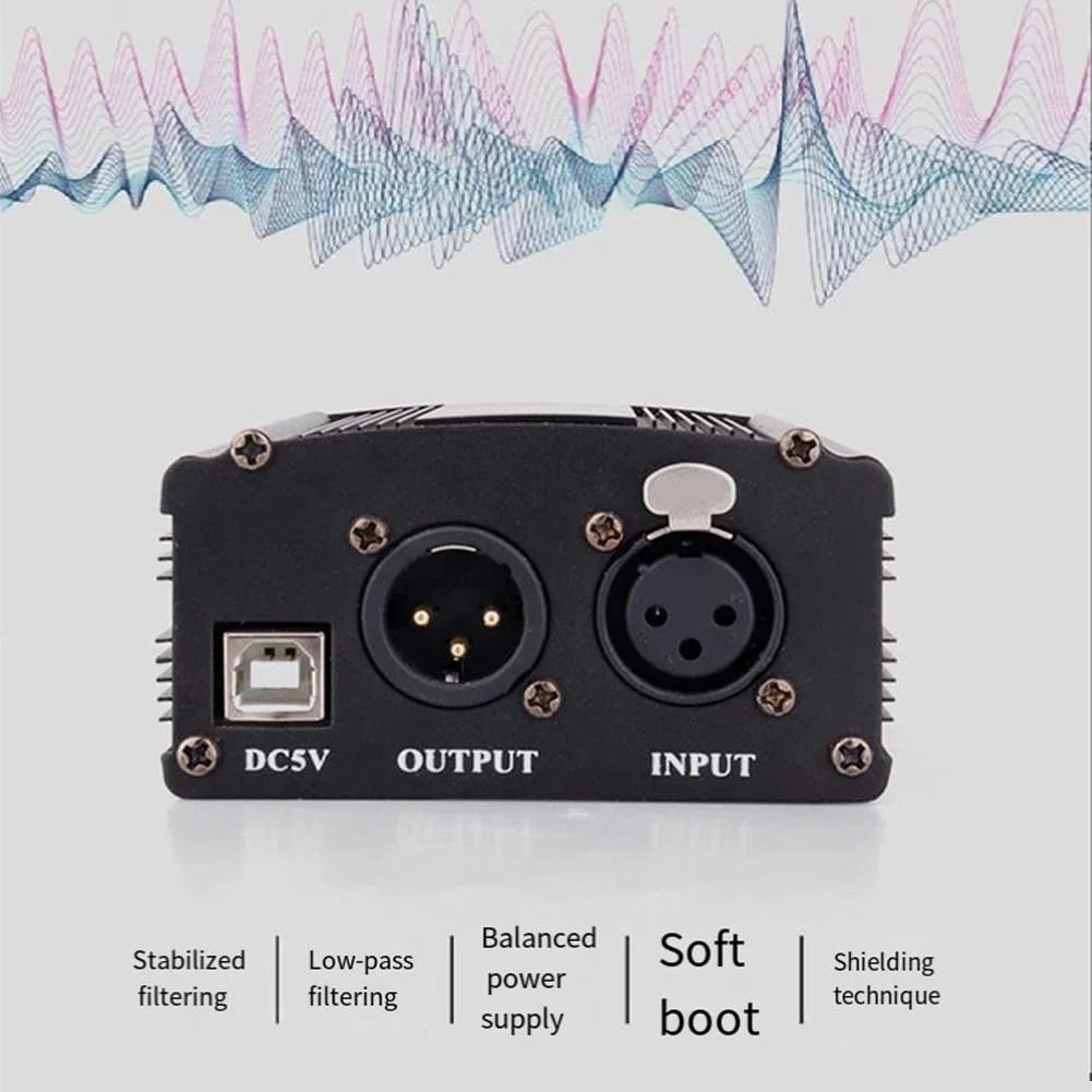 Fuente de alimentación Phantom de 1 canal de 48 V con cable de micrófono XLR de 3 para micrófono de condensador, fuente de alimentación