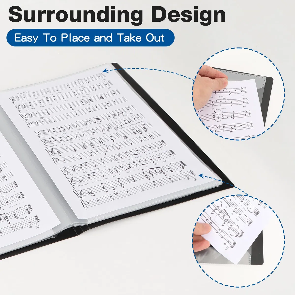 HIMOMO Carpeta para Partituras Expandible de 4 Páginas, 30 Bolsillos/60 Páginas, Carpeta de Música Impermeable para Coro, Archivador Negro para Partituras, Dibujos y Documentos, 216 x 279 mm