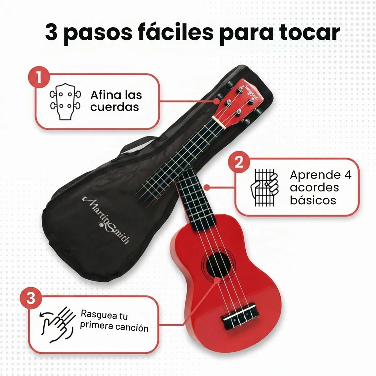 Martin Smith UK212-RD Ukelele Soprano Ukulele con Bolsa - Rojo, 21" Full Size Soprano