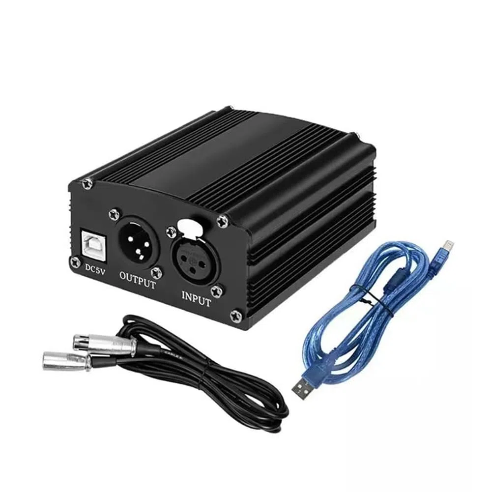 Fuente de alimentación Phantom de 1 canal de 48 V con cable de micrófono XLR de 3 para micrófono de condensador, fuente de alimentación