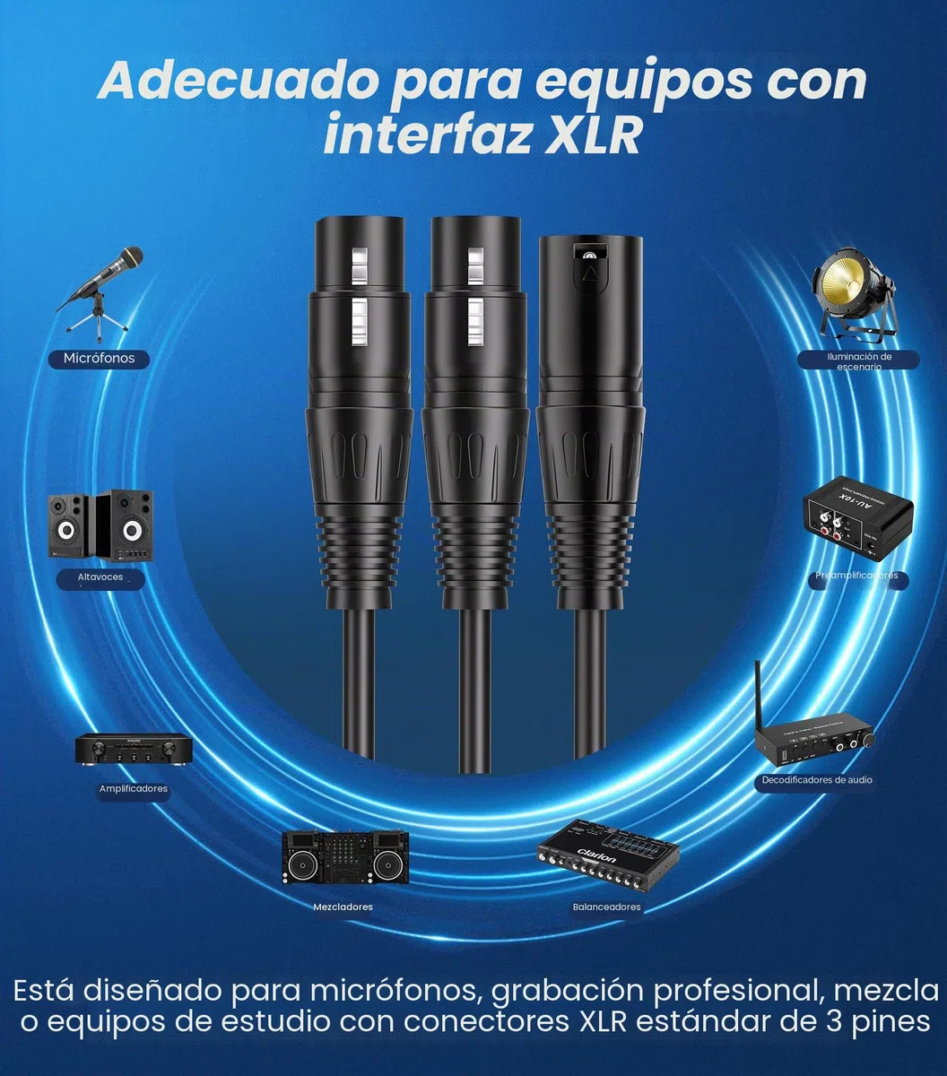 Tisino Cable divisor en Y XLR, doble hembra a XLR macho, combinador de micrófono en Y, cable adaptador de micrófono equilibrado (3 pines, 2 hembra a 1 macho), 10 pies