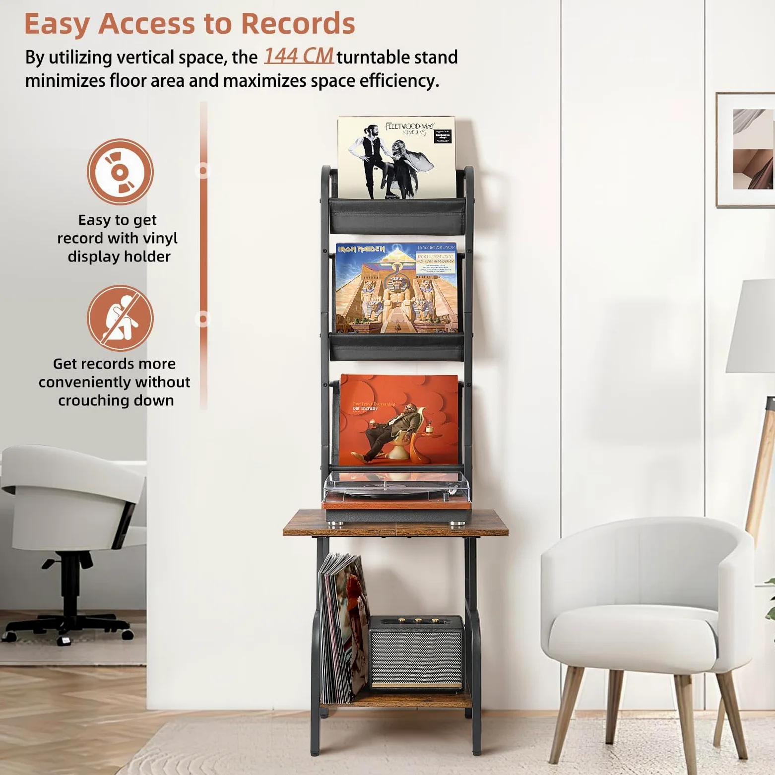 Almacenamiento de vinilo, 3 niveles, mueble giratorio para salón, hasta 200 álbumes Cds, soporte de vinilo de pared