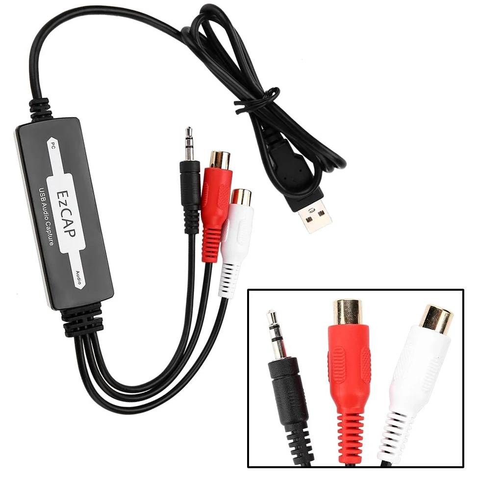 Tarjeta de Captura de Audio USB - Grabadora de Sonido para Casetes de Giradiscos a MP3/WAV, Estéreo de Dos Canales