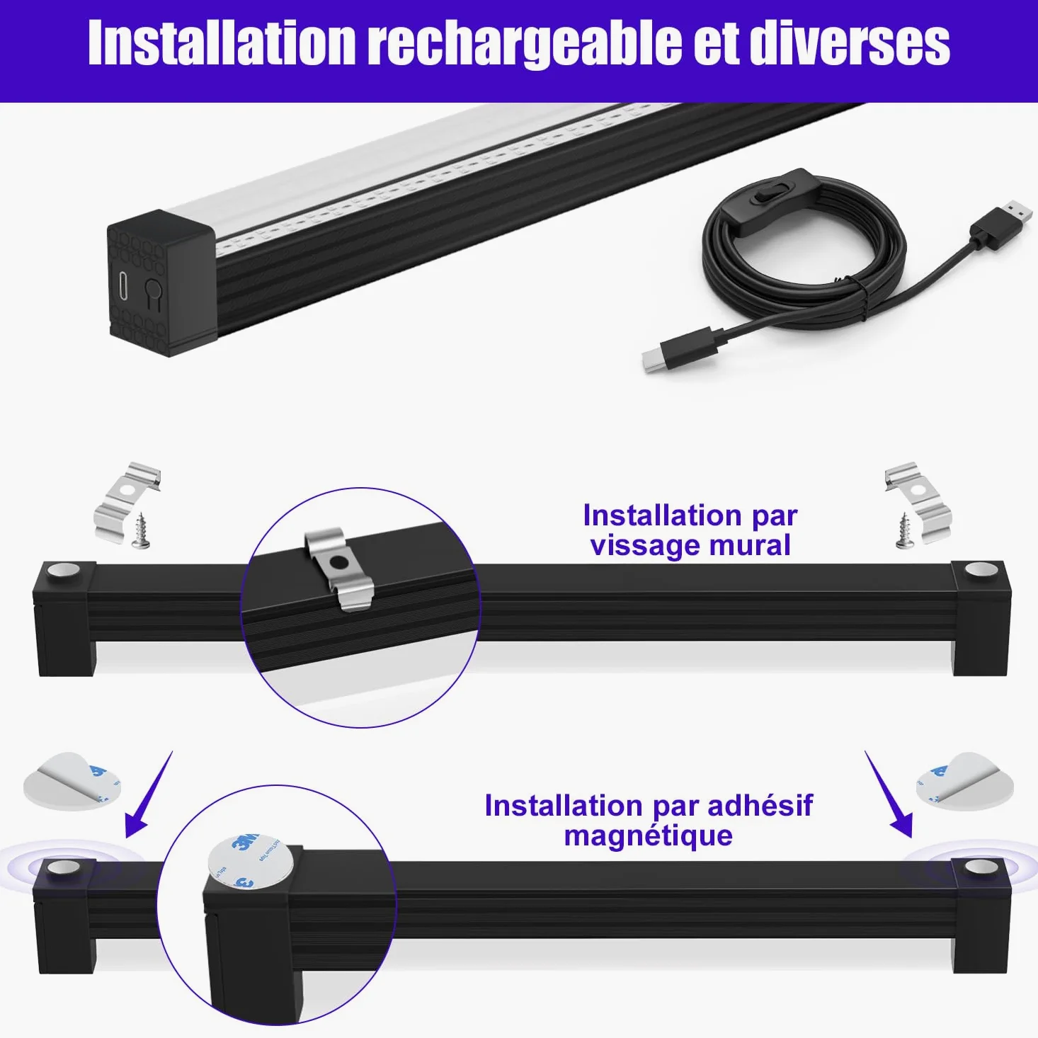 Luz Ultravioleta 10W USB Paquete de 2, 50 LEDs Luz UV Negra UV de 31 cm 395nm Portátil, Lámpara de Luces Negra, para Discoteca, Fiesta Neon, Decoración de Halloween