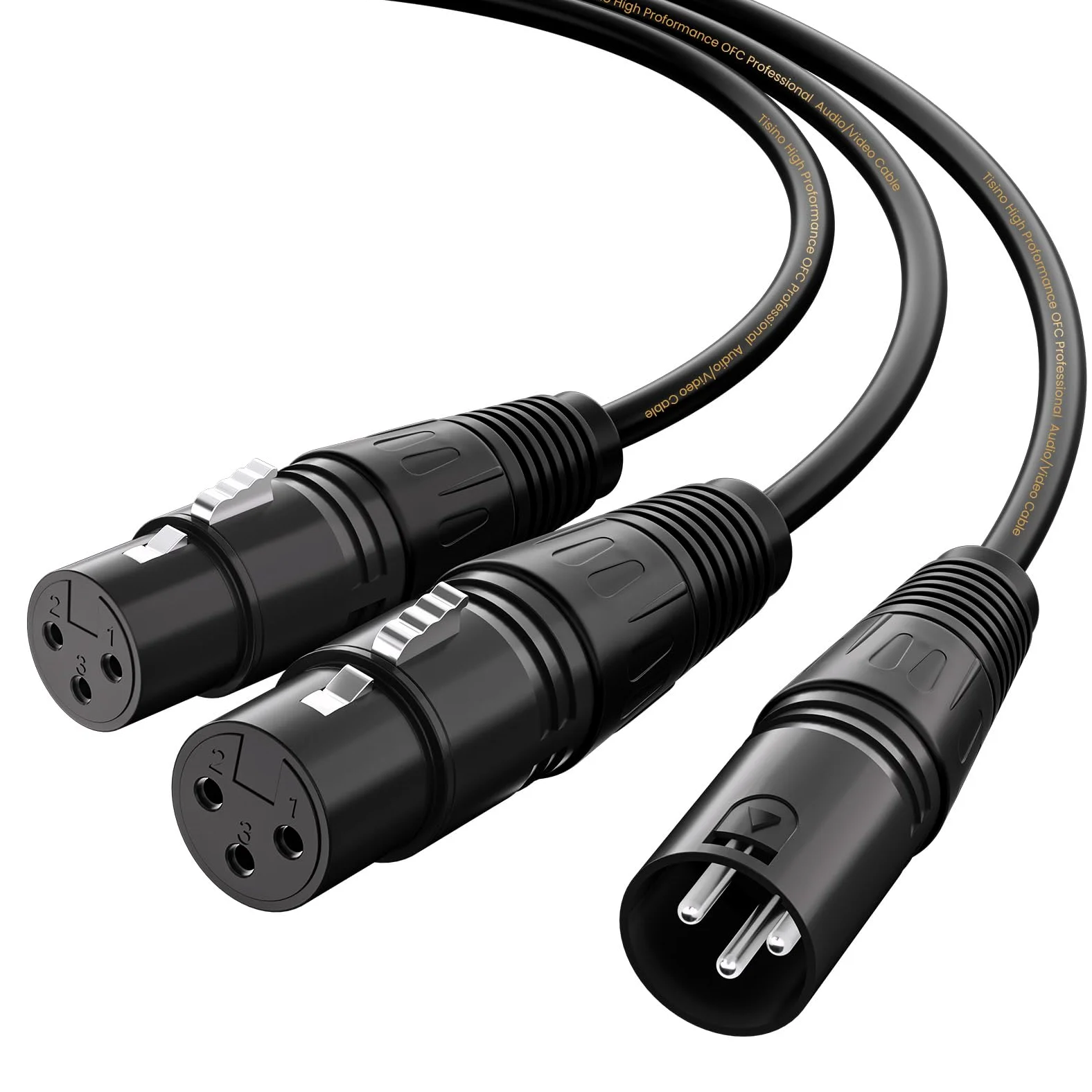 Tisino Cable divisor en Y XLR, doble hembra a XLR macho, combinador de micrófono en Y, cable adaptador de micrófono equilibrado (3 pines, 2 hembra a 1 macho), 10 pies