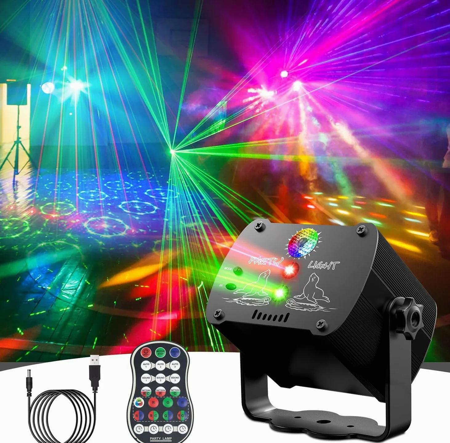 Luces Discoteca LED RGB Activadas por Sonido, Mini Luz Estroboscópica con Control Remoto para Fiestas, Bodas y Karaoke - Incluye 90 Patrones de Luces USB