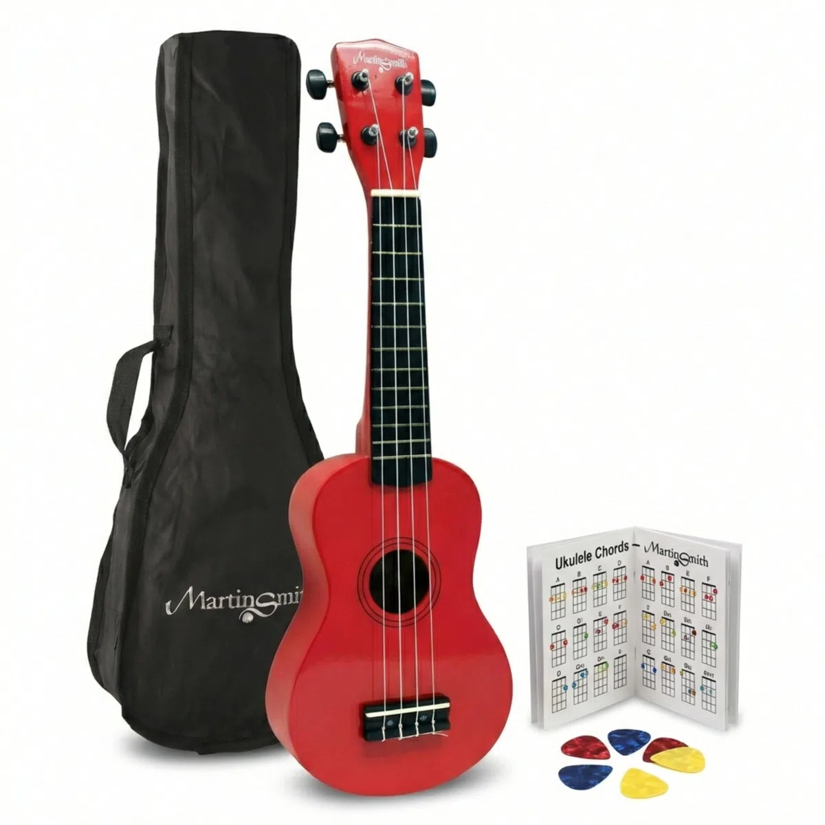 Martin Smith UK212-RD Ukelele Soprano Ukulele con Bolsa - Rojo, 21" Full Size Soprano