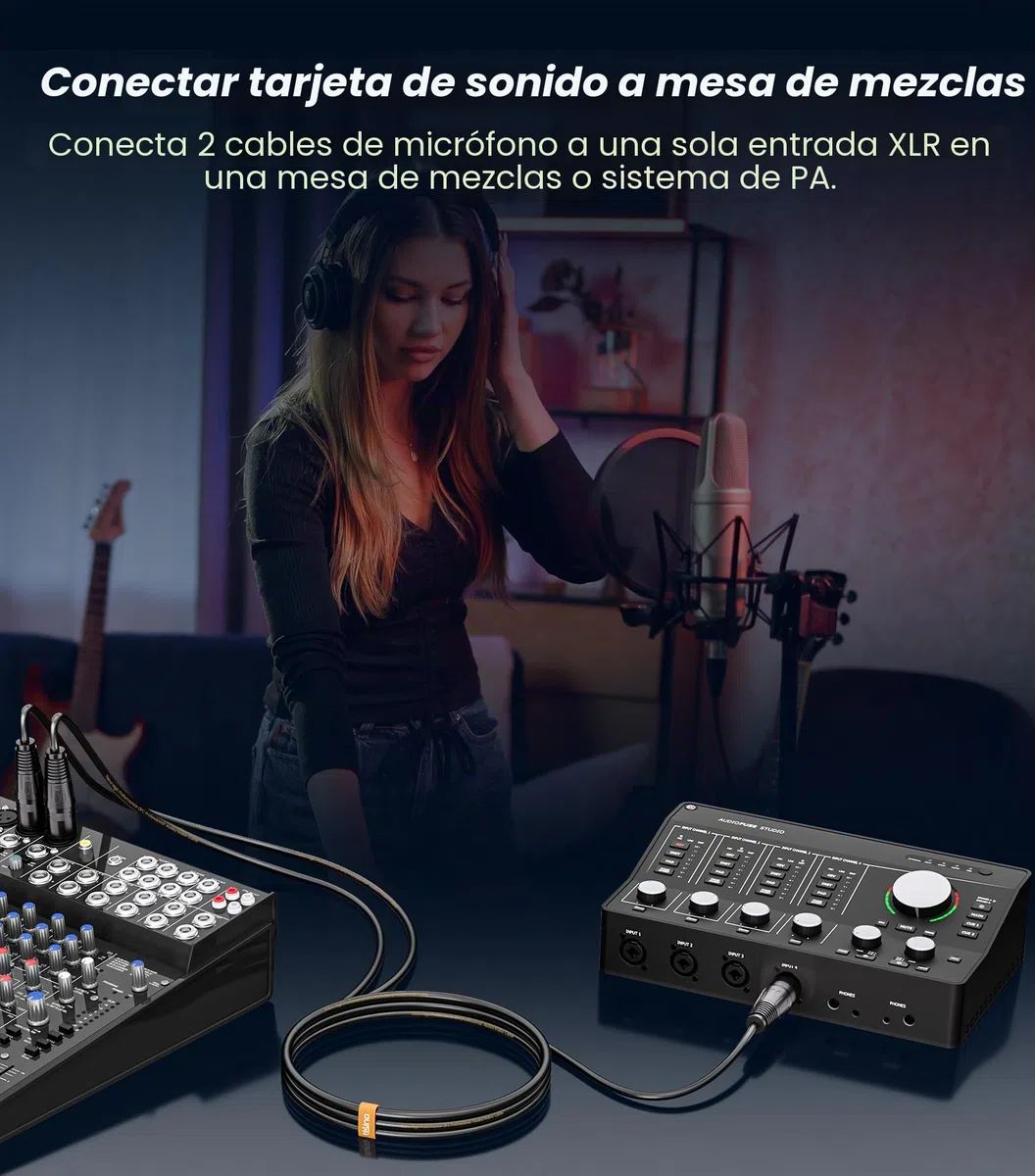 Tisino Cable divisor en Y XLR, doble hembra a XLR macho, combinador de micrófono en Y, cable adaptador de micrófono equilibrado (3 pines, 2 hembra a 1 macho), 10 pies