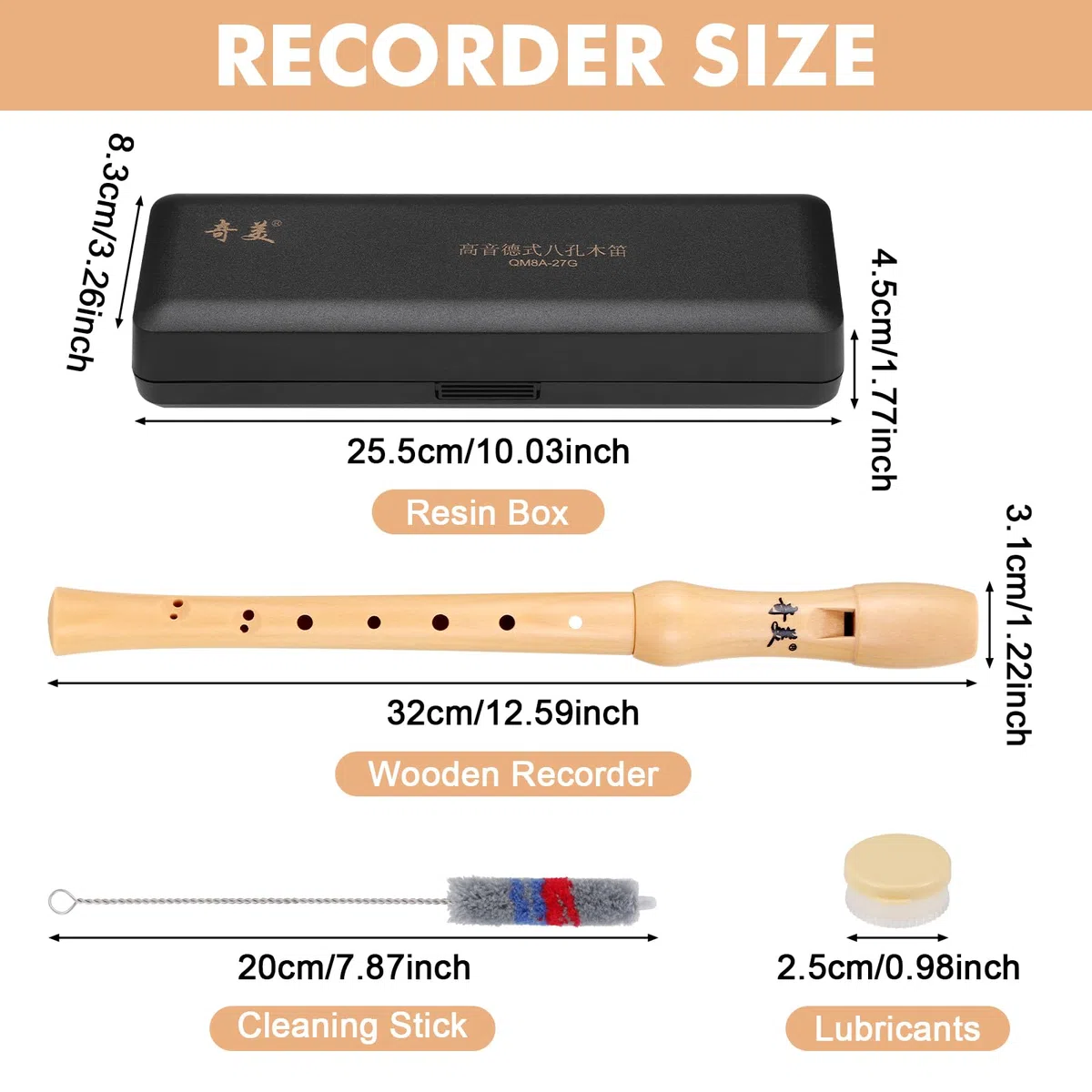 Fentar Flauta Madera, Flauta dulce soprano Instrumento Barroco Digitación, Flautas Escolar Principiantes de 8 Orificios Diseño Desmontable con Funda Escolar y Limpiador Escolar