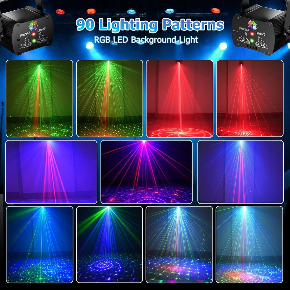 Luces Discoteca LED RGB Activadas por Sonido, Mini Luz Estroboscópica con Control Remoto para Fiestas, Bodas y Karaoke - Incluye 90 Patrones de Luces USB