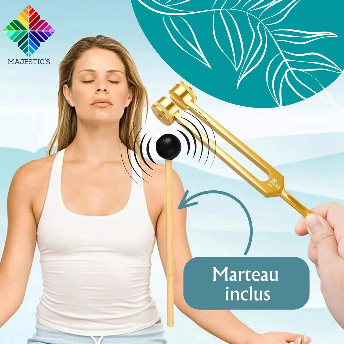 Diapasón terapéutico 128hz profesional de aluminio dorado, utilizado para el yoga meditación terapia de sonido, instrumento con martillo y estuche de almacenamiento incluido