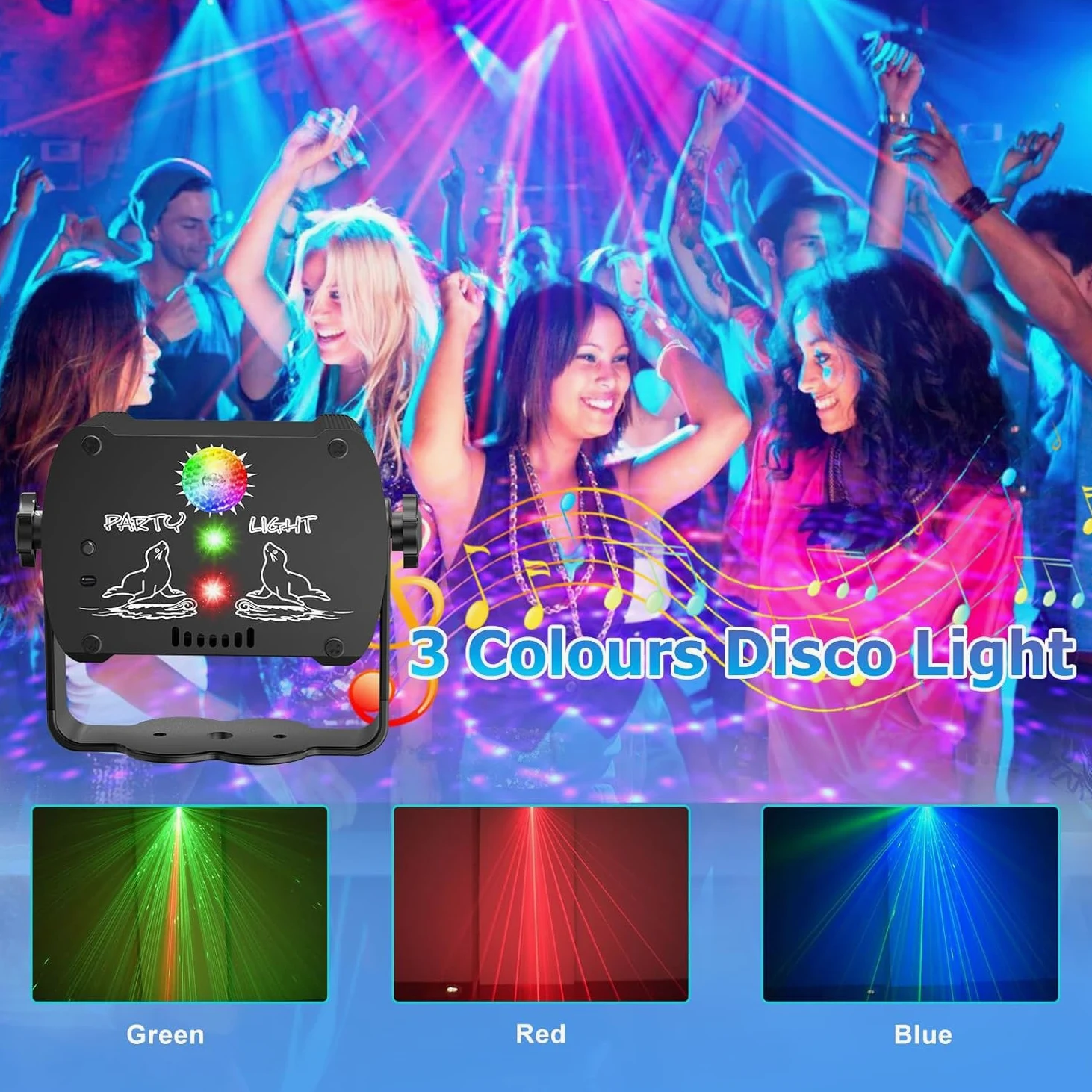 Luces Discoteca LED RGB Activadas por Sonido, Mini Luz Estroboscópica con Control Remoto para Fiestas, Bodas y Karaoke - Incluye 90 Patrones de Luces USB