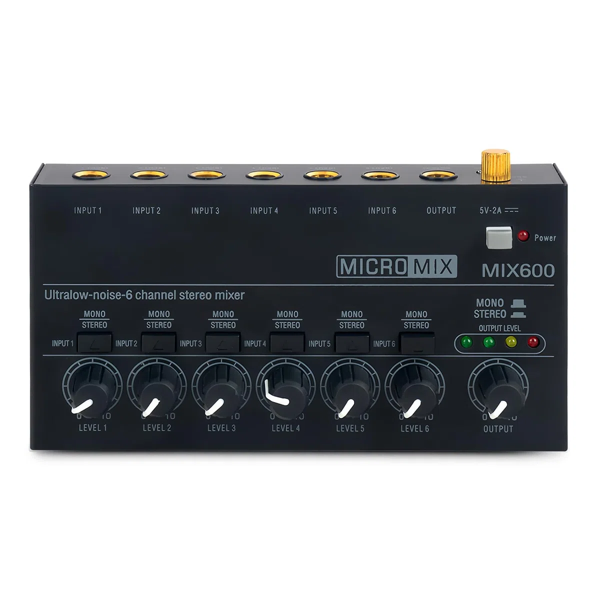 Audio Mixer: Mini mezclador de audio estéreo de 6 canales, mezclador de audio ultracompacto con 6 controles de volumen independientes, carcasa de metal y ruido ultra bajo, ideal para estudios