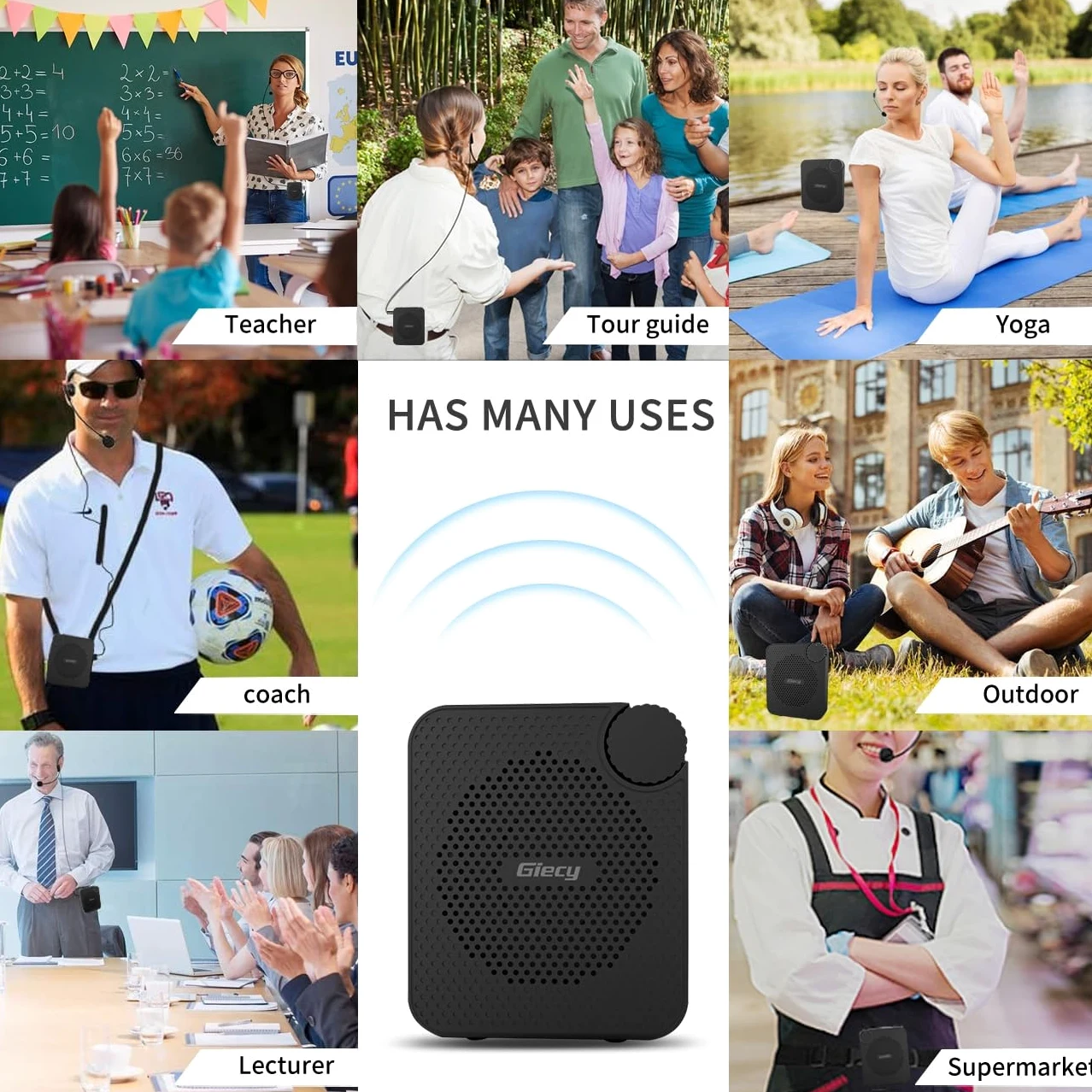 Amplificador de Voz Ultra Ligero con Micrófono,Sistema PA Portatil,Recargable Batería,Correa Ajustable para Profesores,Guías Turísticos,Fitness