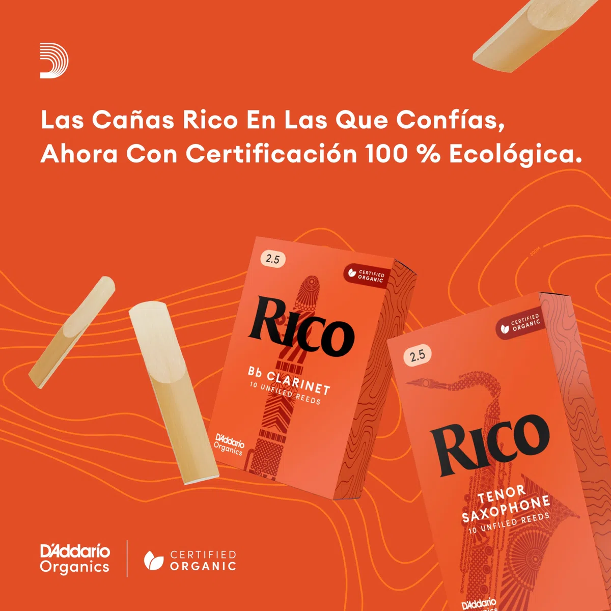 Cañas D'Addario Rico para saxofón barítono, fuerza 2.5, paquete de 3