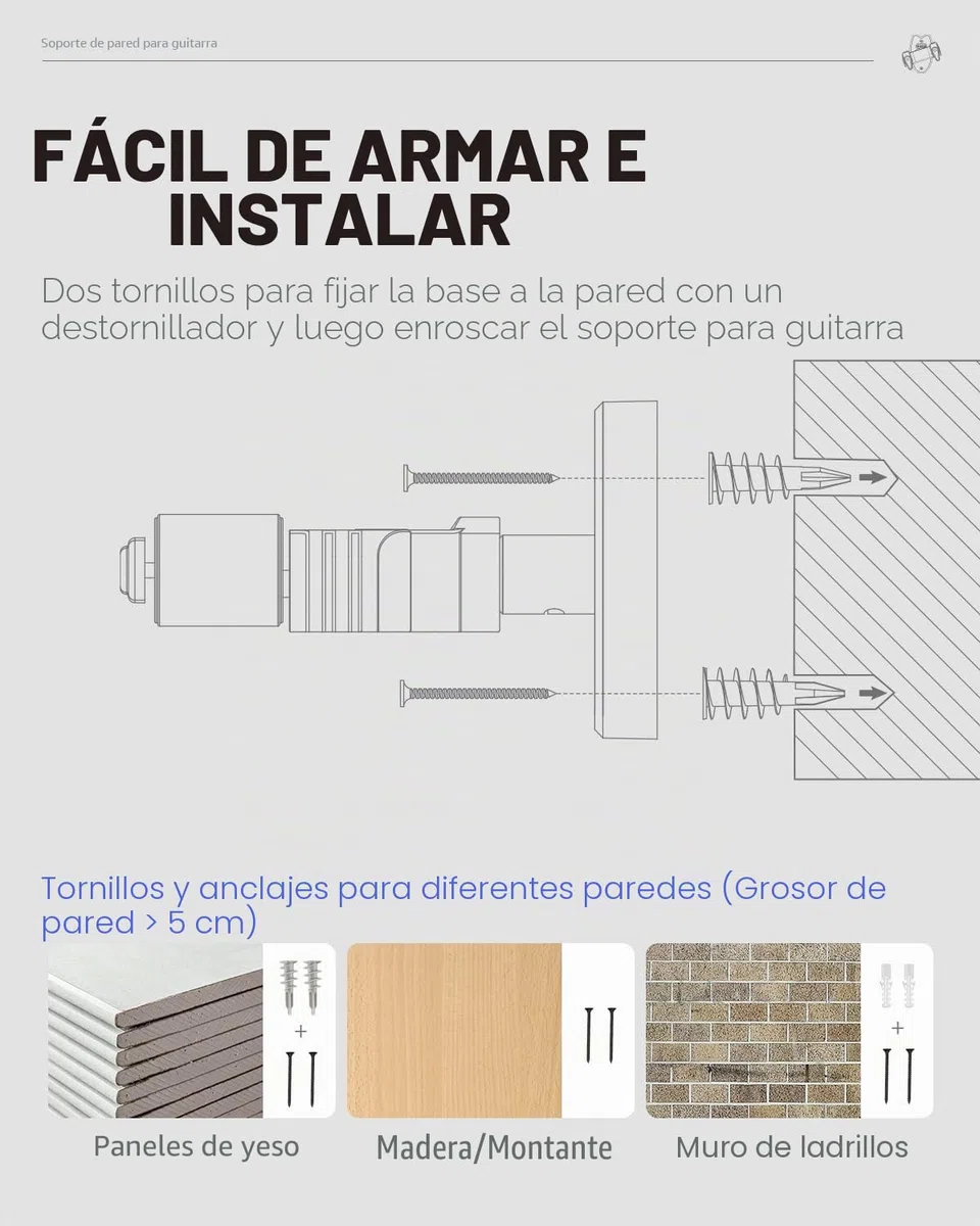 Donner Paquete de 2 colgadores de pared para guitarra con bloqueo automático para guitarra eléctrica acústica, bajo y mandolina, negro