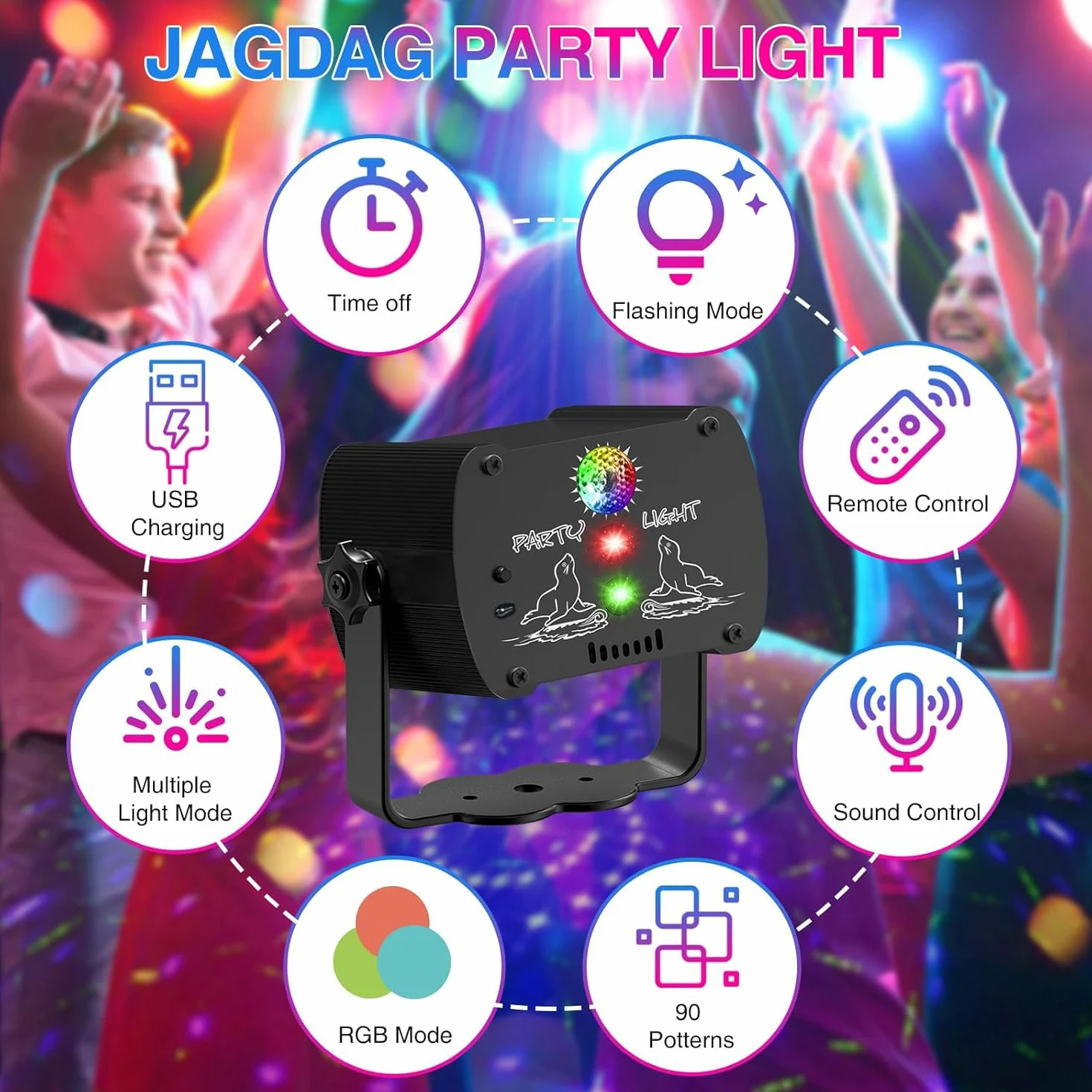 Luces Discoteca LED RGB Activadas por Sonido, Mini Luz Estroboscópica con Control Remoto para Fiestas, Bodas y Karaoke - Incluye 90 Patrones de Luces USB